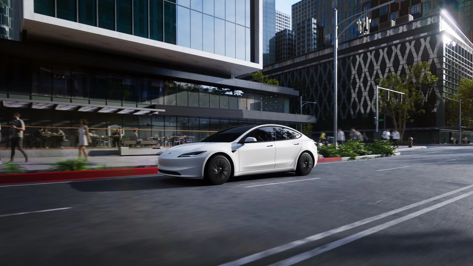 Tesla Model 3 Tração Traseira veículo elétrico branco vista exterior de frente e perfil