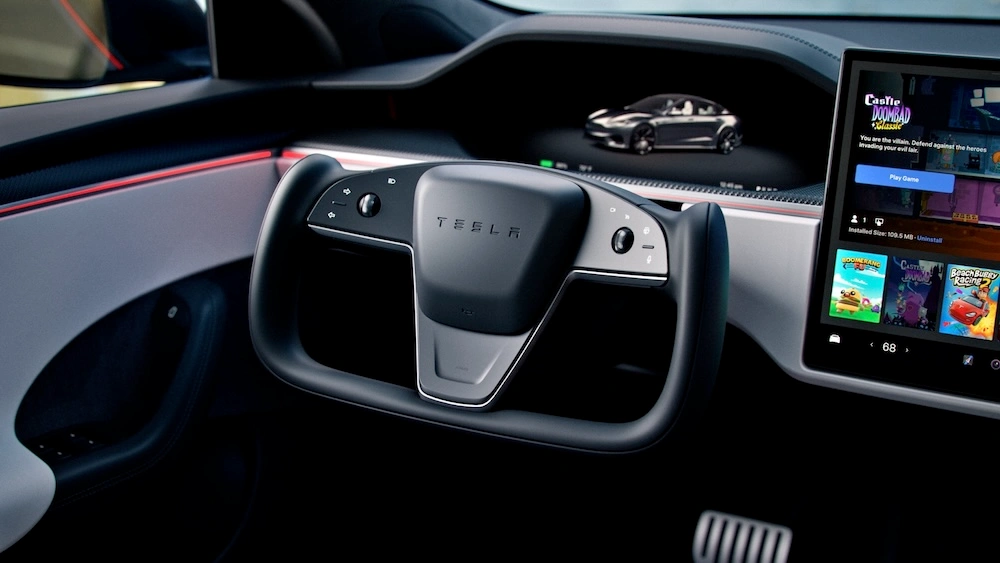 Tesla Model S, veículo elétrico, vista do volante