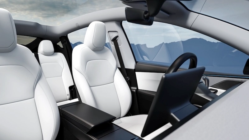 Tesla Model Y Premium Long Range Tração Integral, veículo elétrico, vista interior dos bancos da frente e do tablier